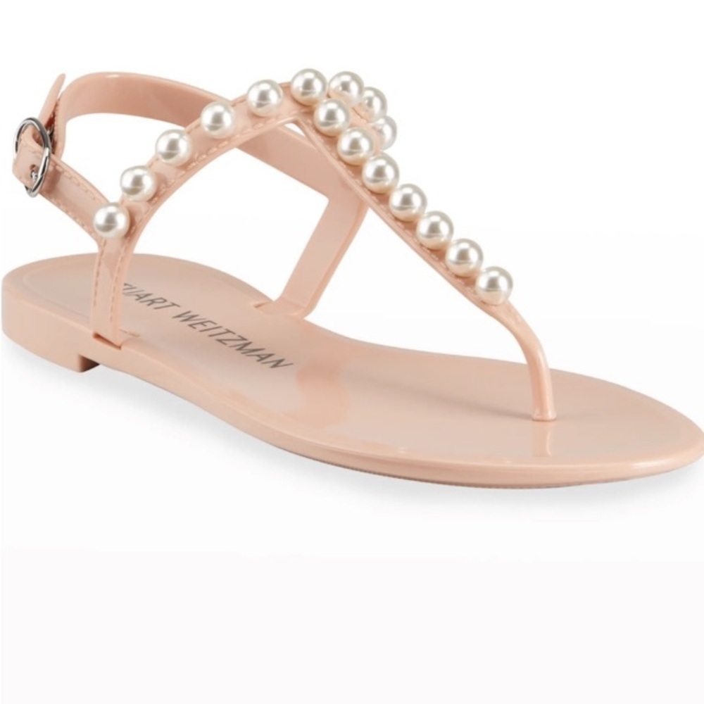 Stuart Weitzman Goldie Pearly Stud Jelly Sandal 5 Vacation Summer Resortwear